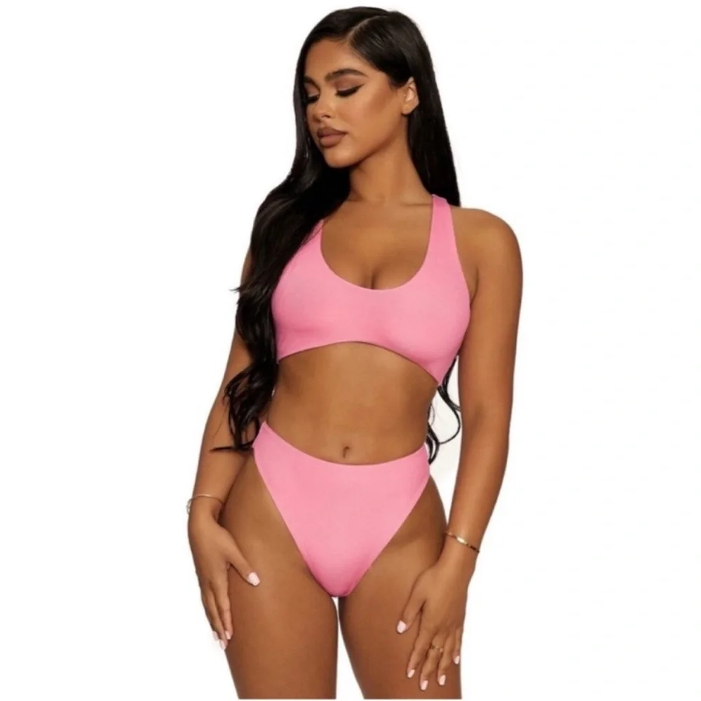 NEW NAKED WARDROBE Pink Ribbed Racerback Bra Top
Size Small - Picture 4 of 12